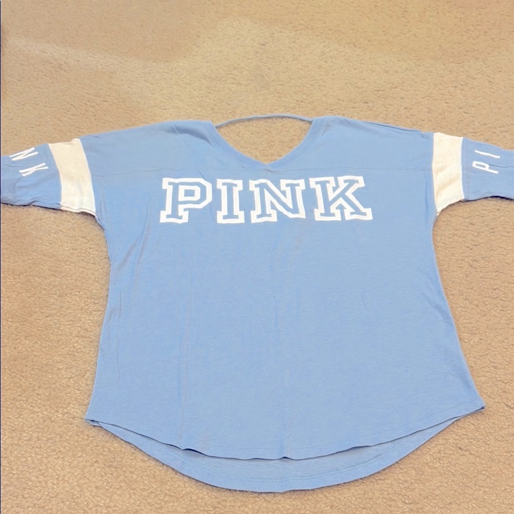 NWT Baby Blue PINK Logo Long Sleeve Shirt XS/Sm